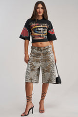 FEELING WILD RHINESTONE ZEBRA BERMUDA SHORT