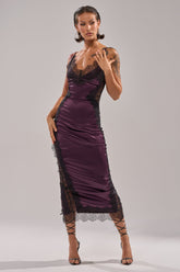 ESSENTIAL LACE TRIM SATIN SLEEVELESS MIDI DRESS