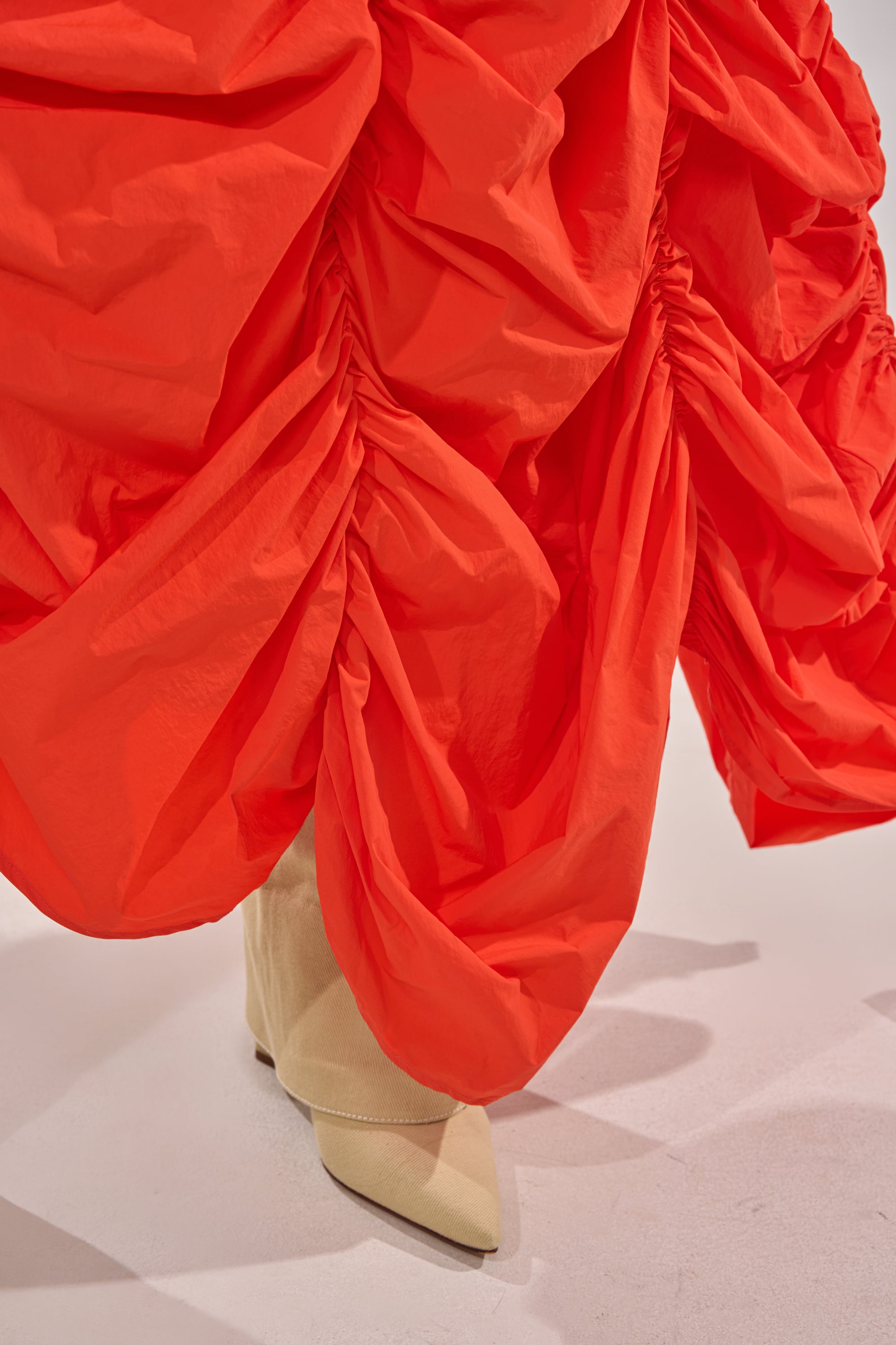 LETS CHANGE IT UP RUCHED MIDI SKIRT IN ORANGE