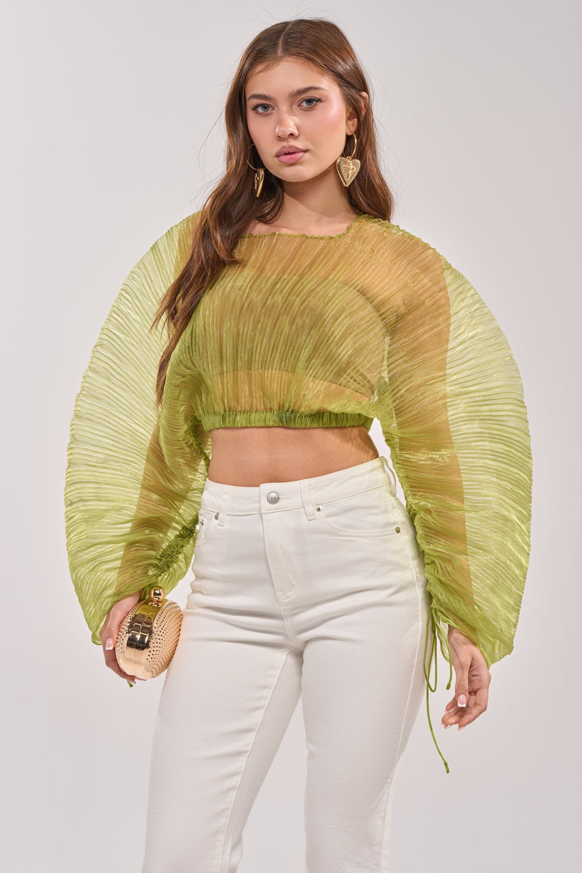 BEYOND PRETTY PLEATED COCOON BLOUSE IN GREEN
