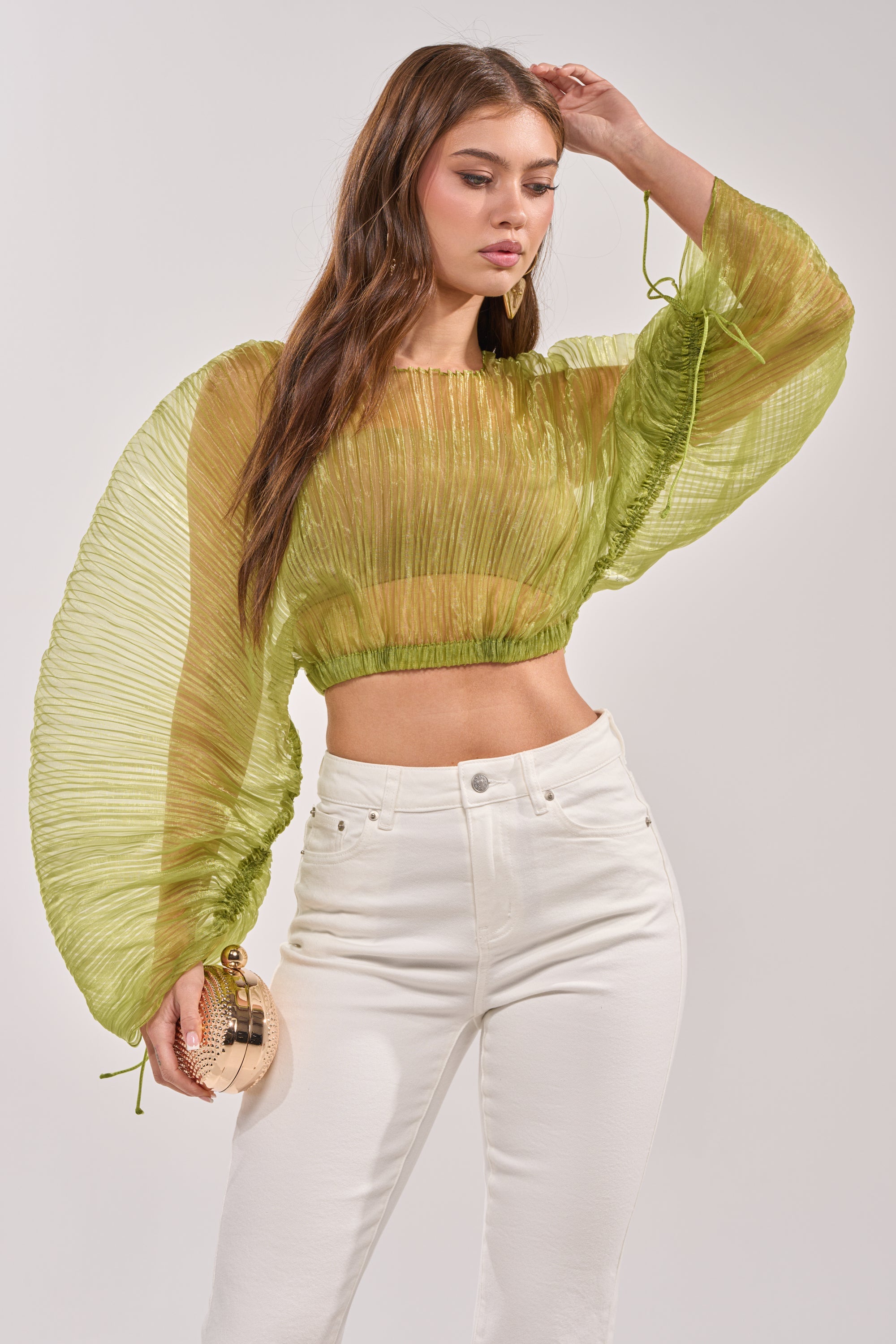 BEYOND PRETTY PLEATED COCOON BLOUSE IN GREEN