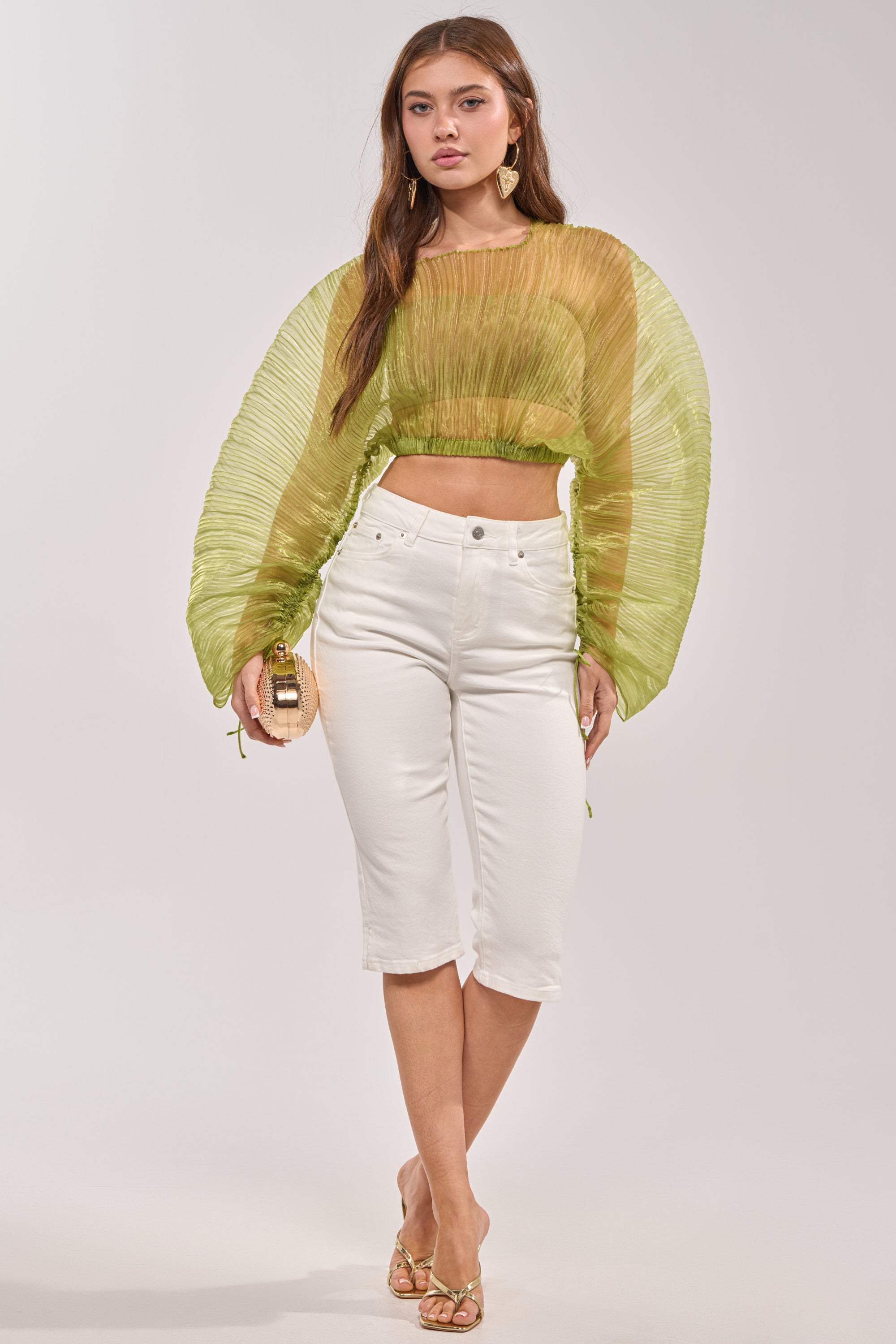 BEYOND PRETTY PLEATED COCOON BLOUSE IN GREEN