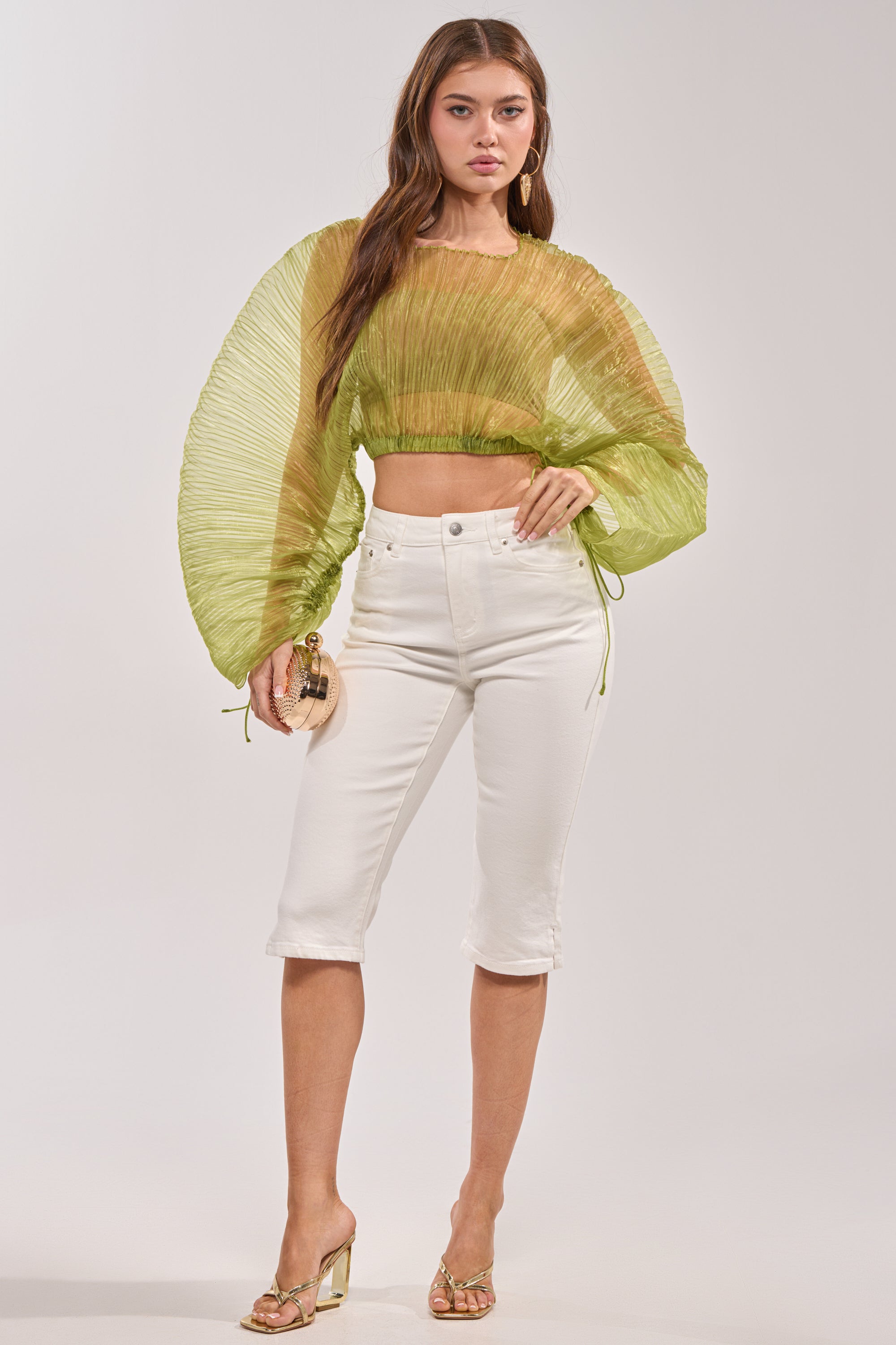 BEYOND PRETTY PLEATED COCOON BLOUSE IN GREEN