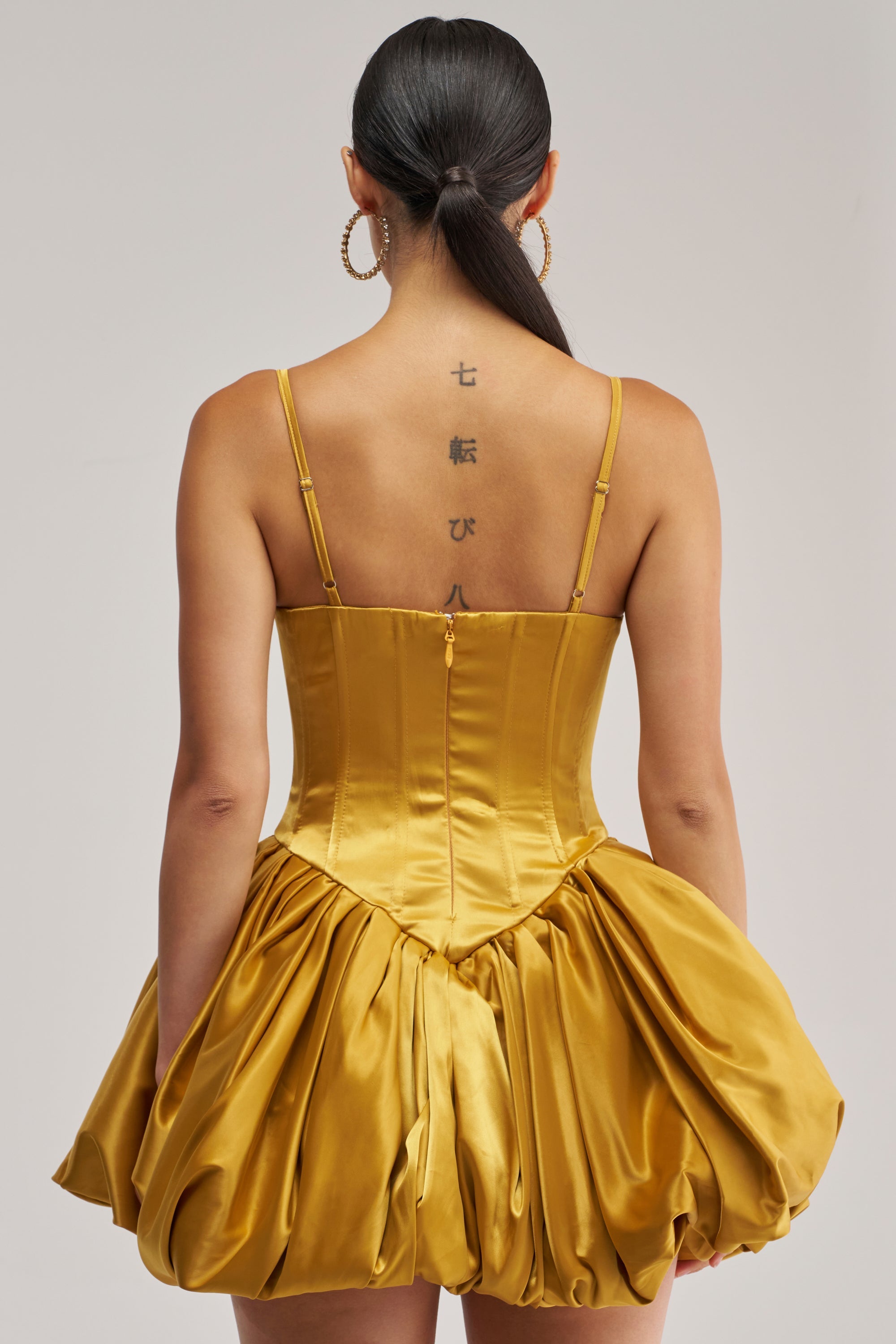JULIET SATIN MINI DRESS IN MUSTARD