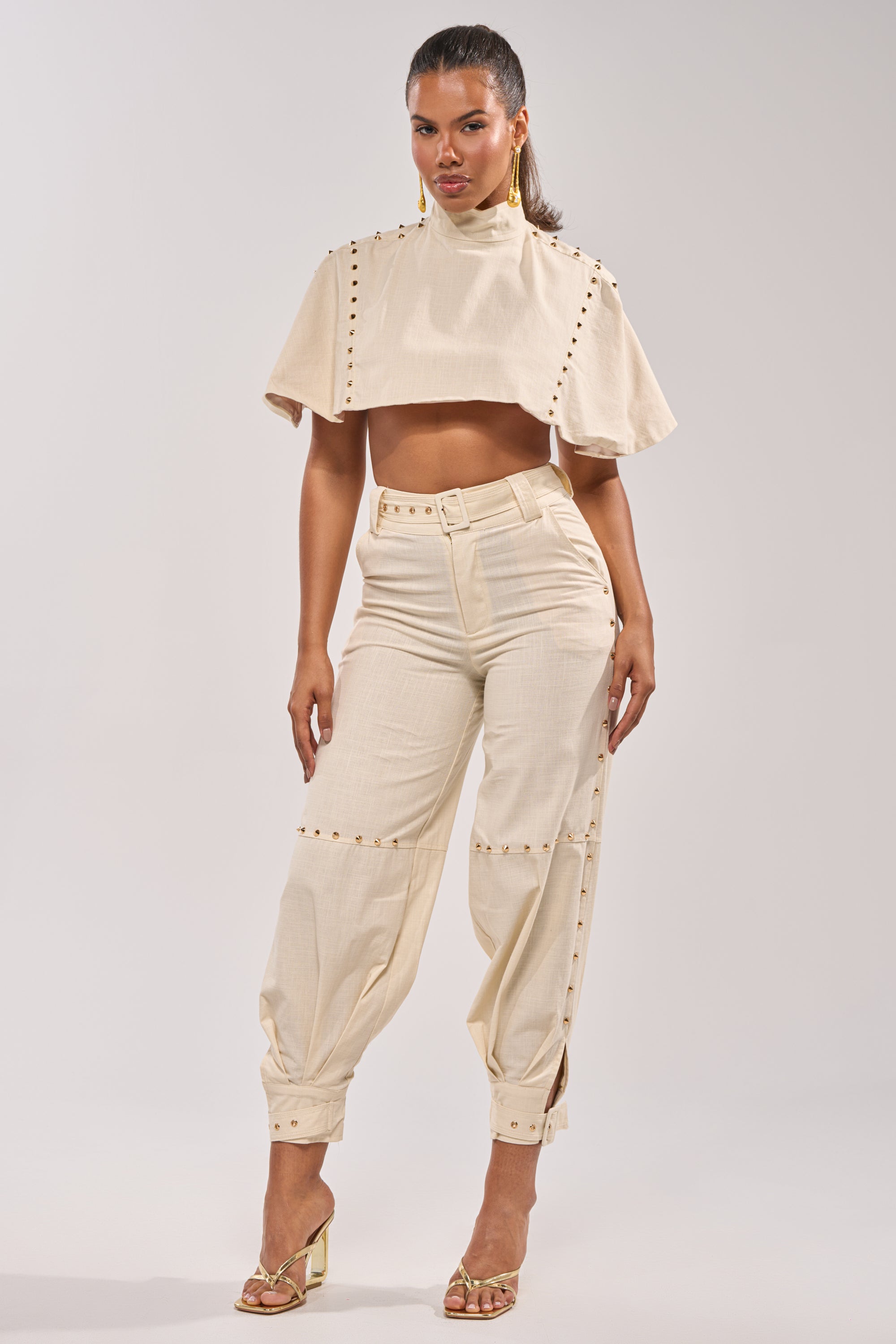 MAEVE LINEN STUDDED BLOUSE
