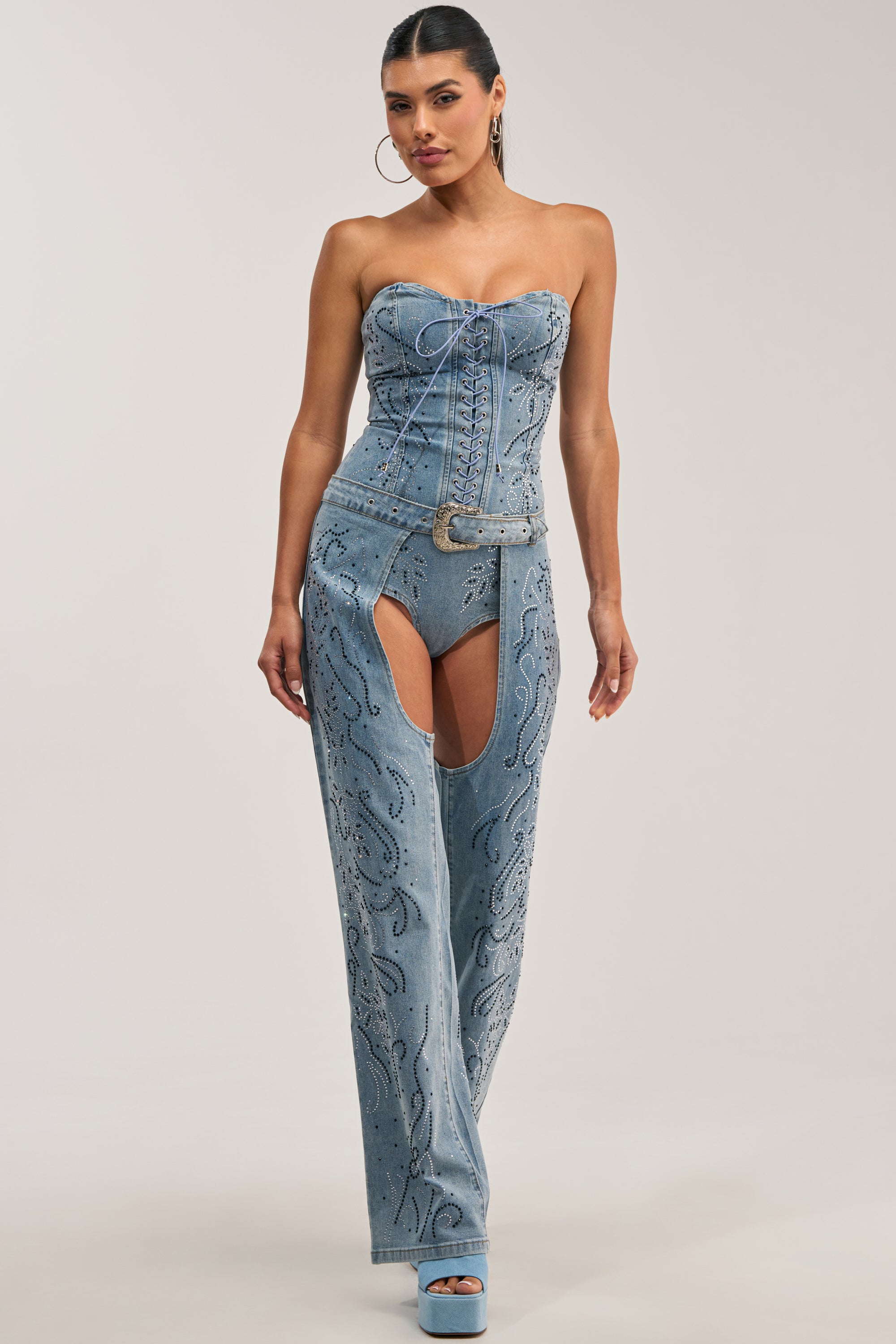 COWGIRL NIGHTS RHINESTONE DENIM CHAPS