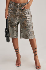 FEELING WILD RHINESTONE ZEBRA BERMUDA SHORT