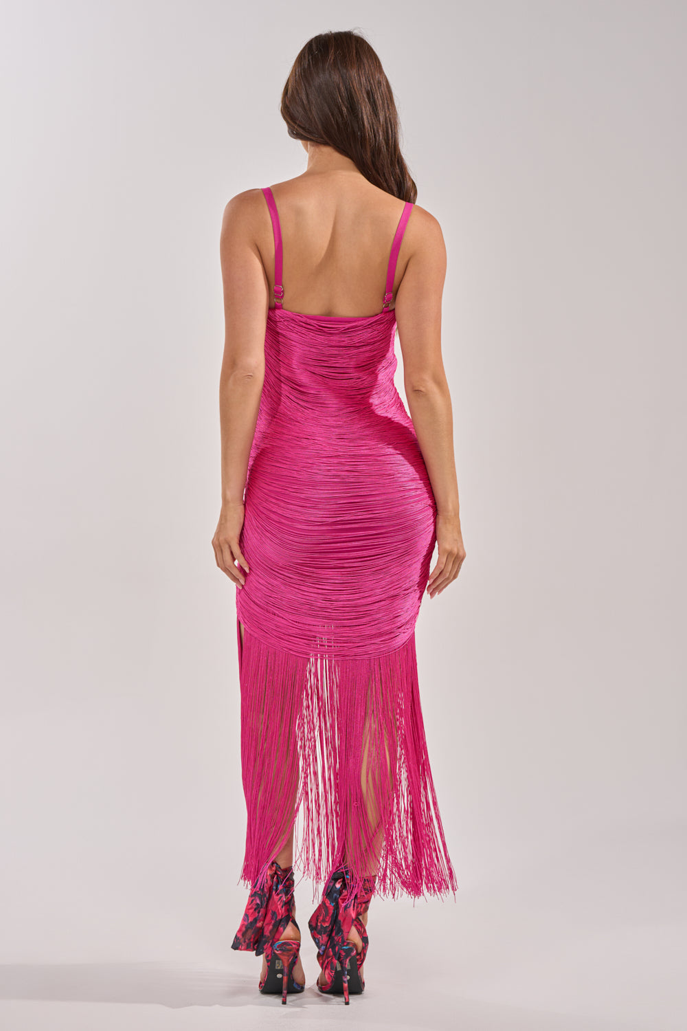 TAKE ME DANCING FRINGE MAXI DRESS IN FUSCHIA