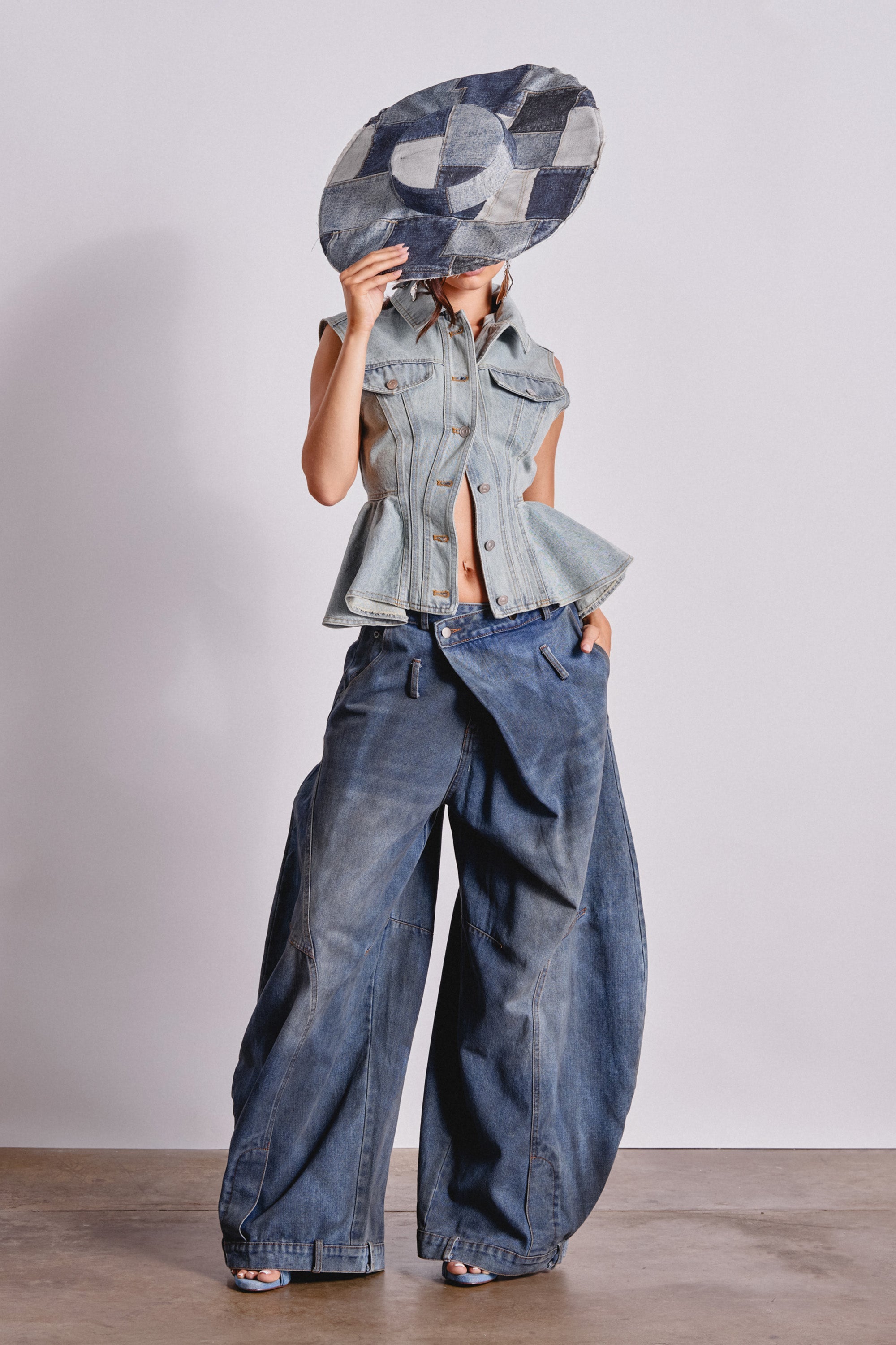 FORGET ABOUT YOU PEPLUM DENIM VEST