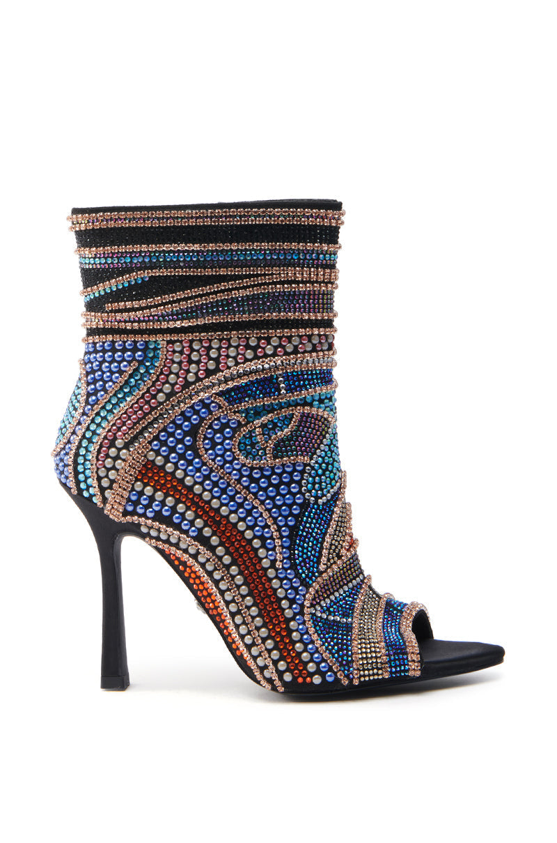 AZALEA WANG BYRE BLACK EMBELLISHED RHINESTONE OPEN TOE BOOTIE