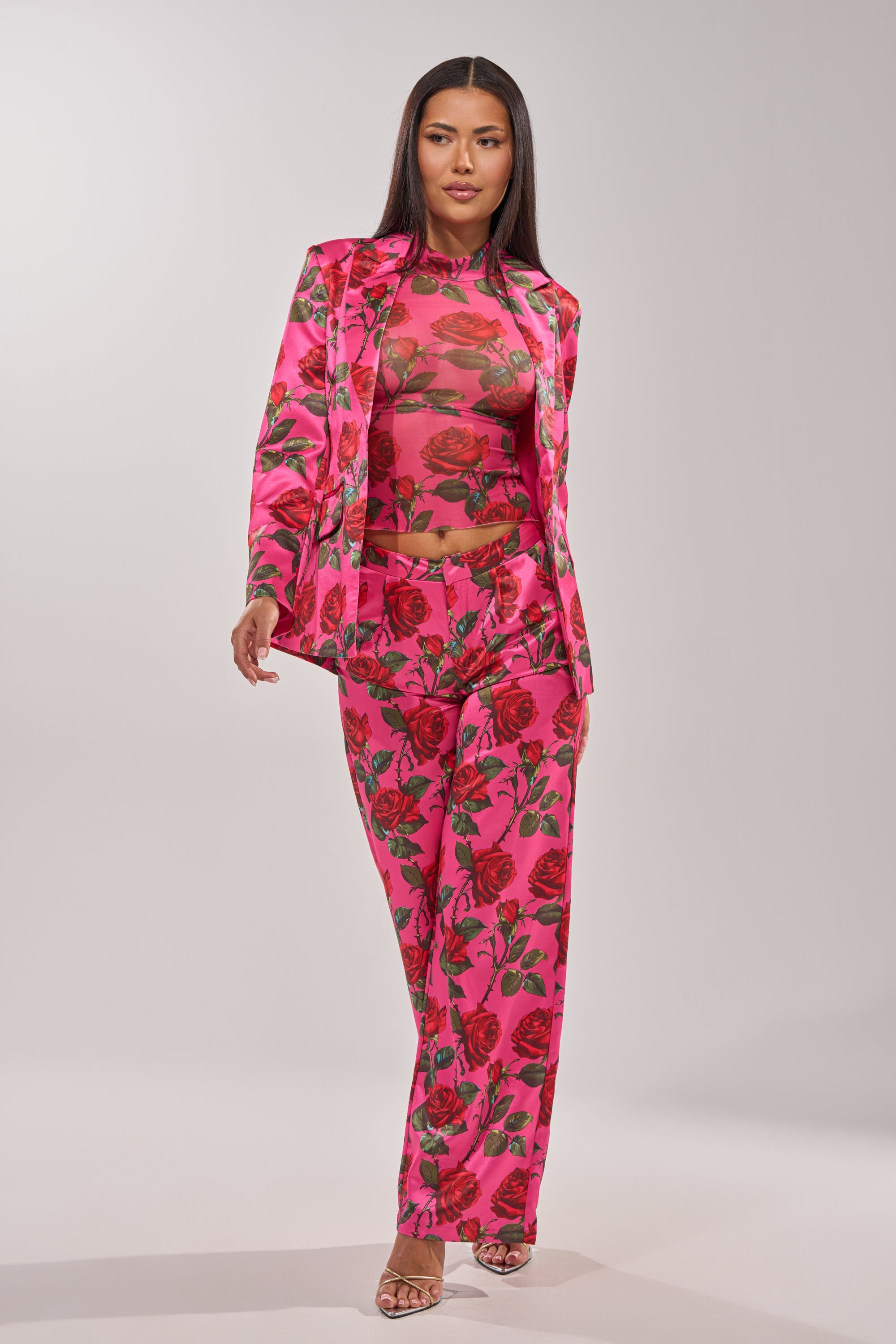 DOZEN ROSES SATIN PANT IN FUCHSIA