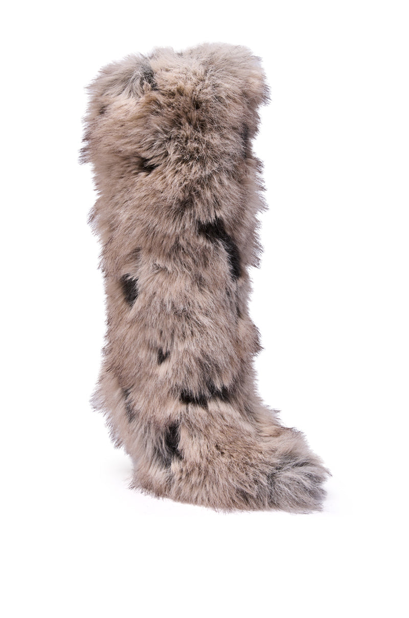 AZALEA WANG DEBBY GREY MULTI FUR STILETTO BOOTIE