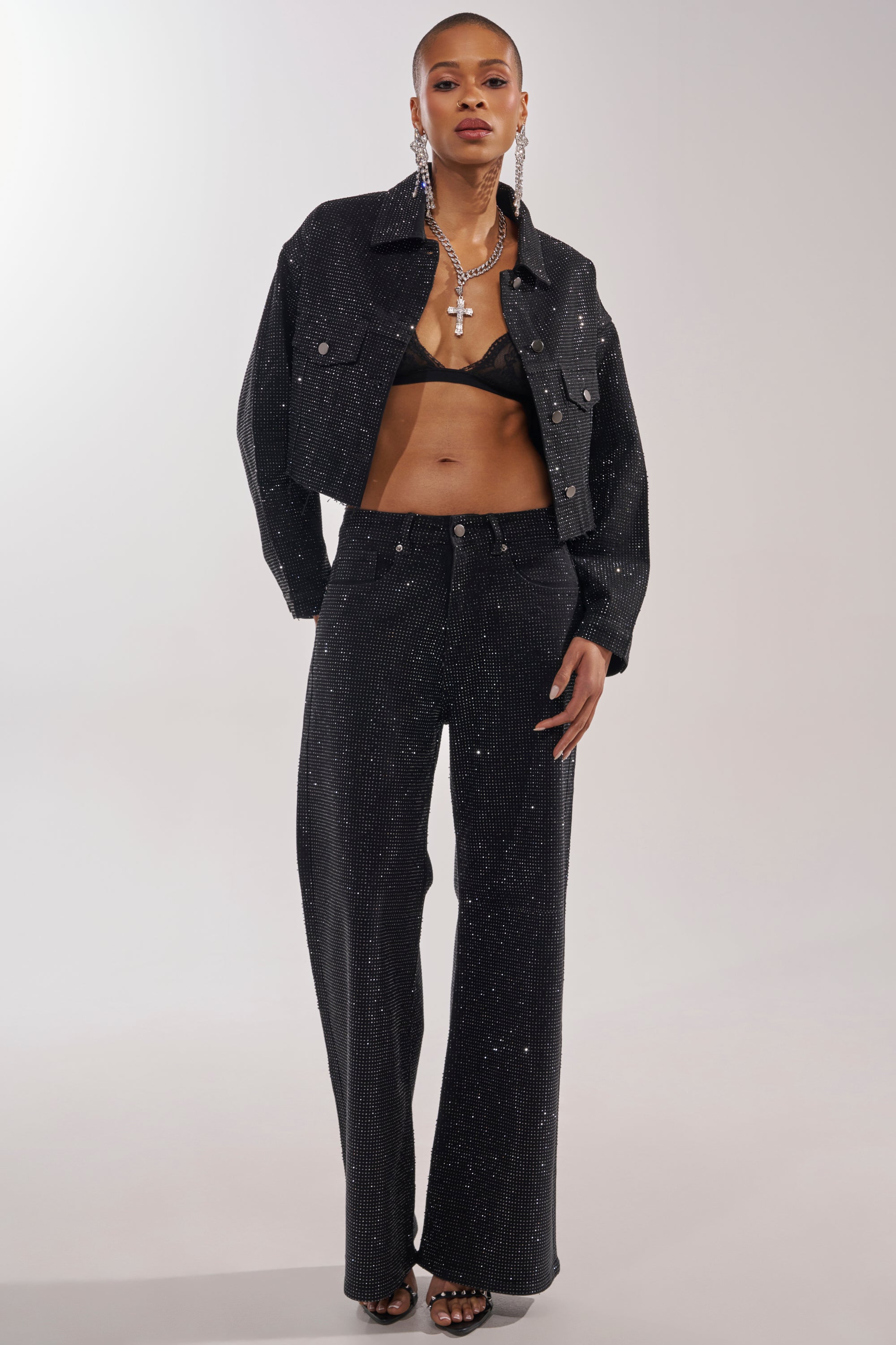 DEMI EMBELLISHED RELAXED DENIM IN BLACK