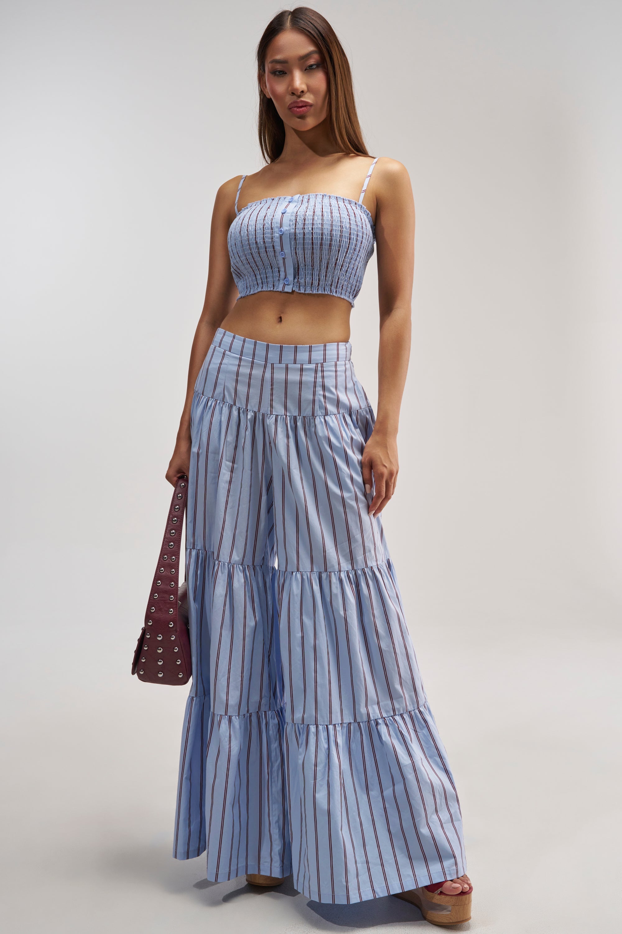 BUSINESS ONLY STRIPE PALAZZO PANT IN LIGHT BLUE