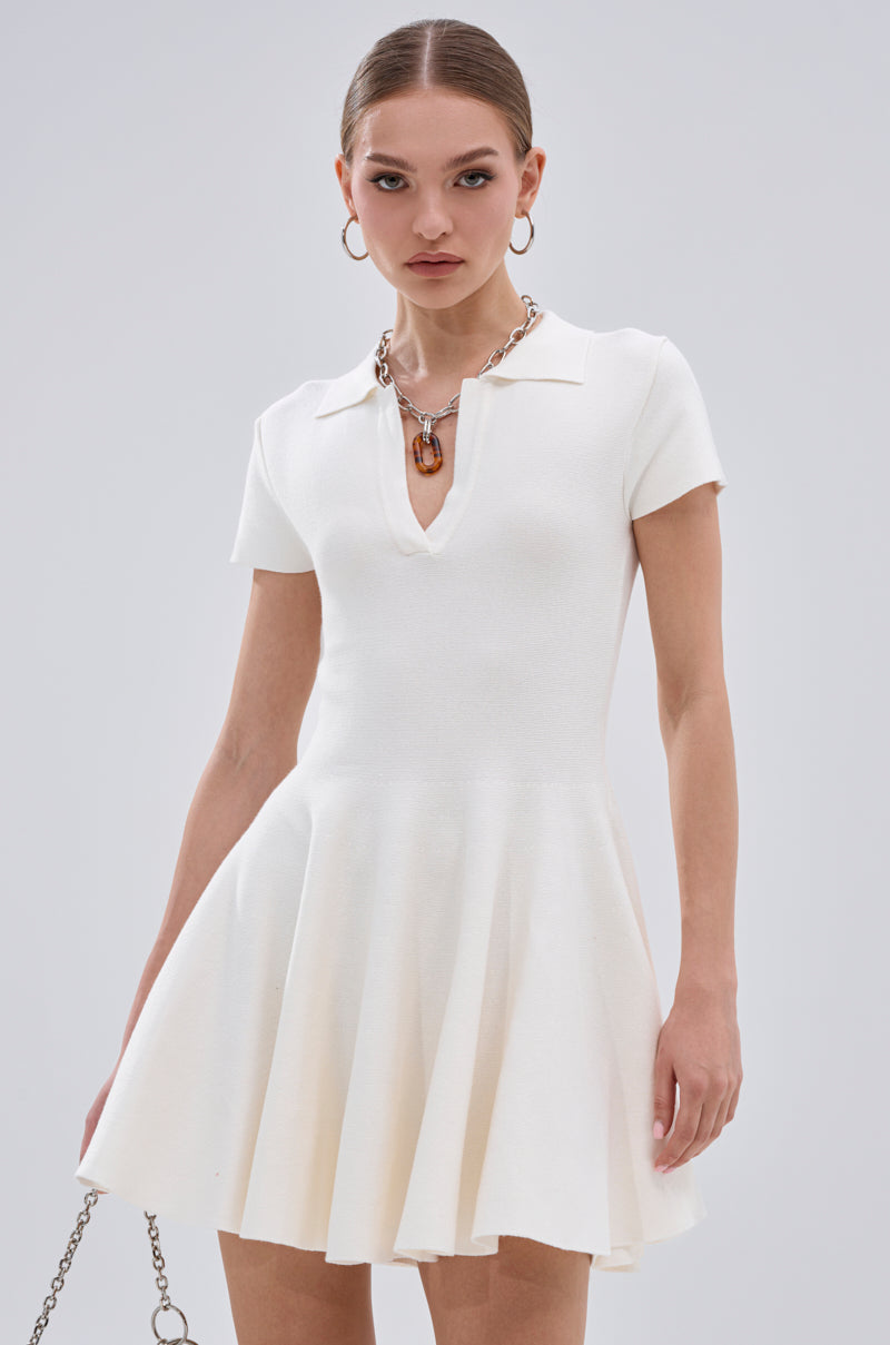 SLEEK AND CHIC KNIT MINI DRESS IN WHITE