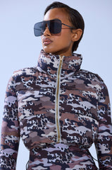 CAMO CHEETAH PRINT PUFFER VEST
