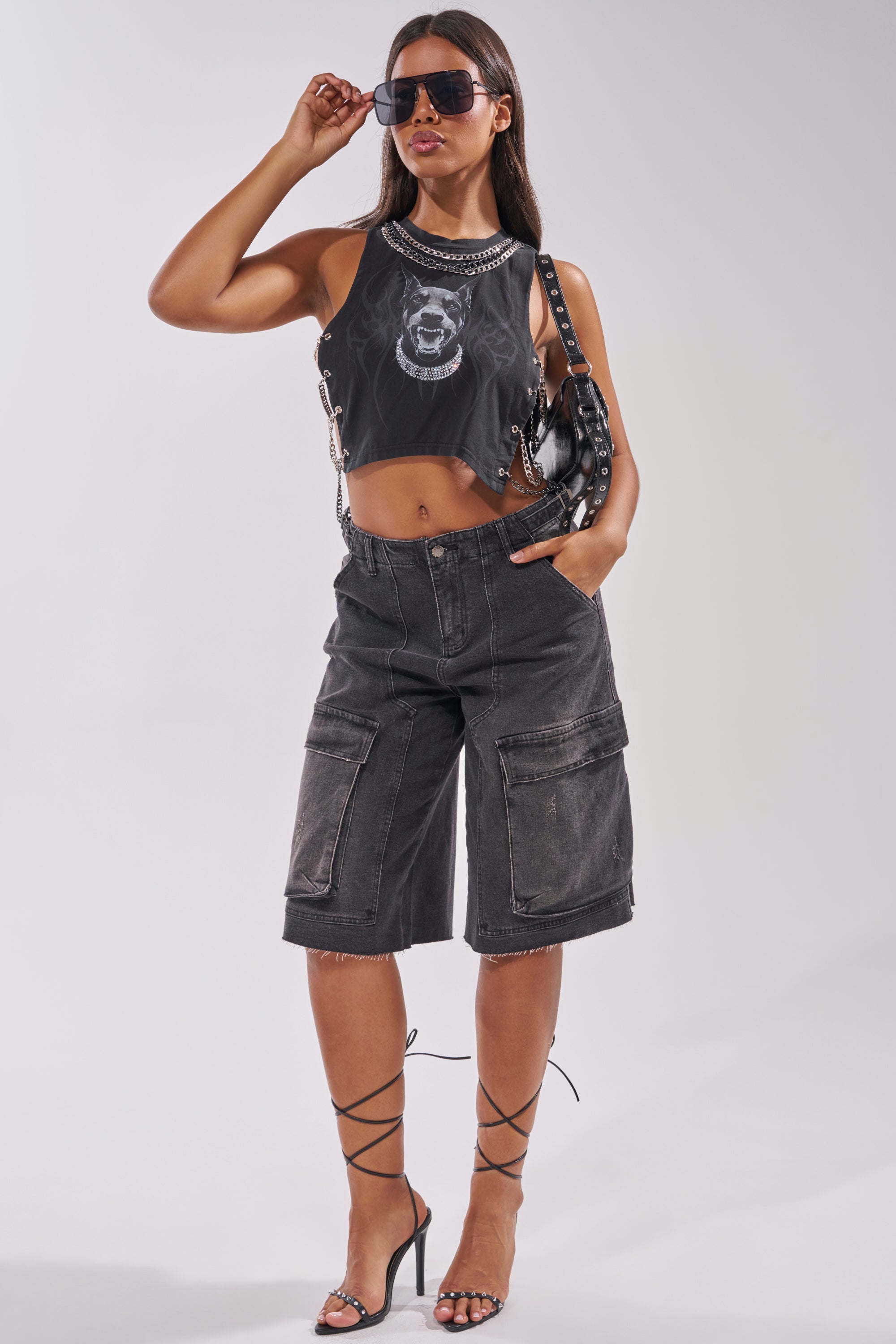 LANA DENIM JORT IN BLACK WASH DENIM