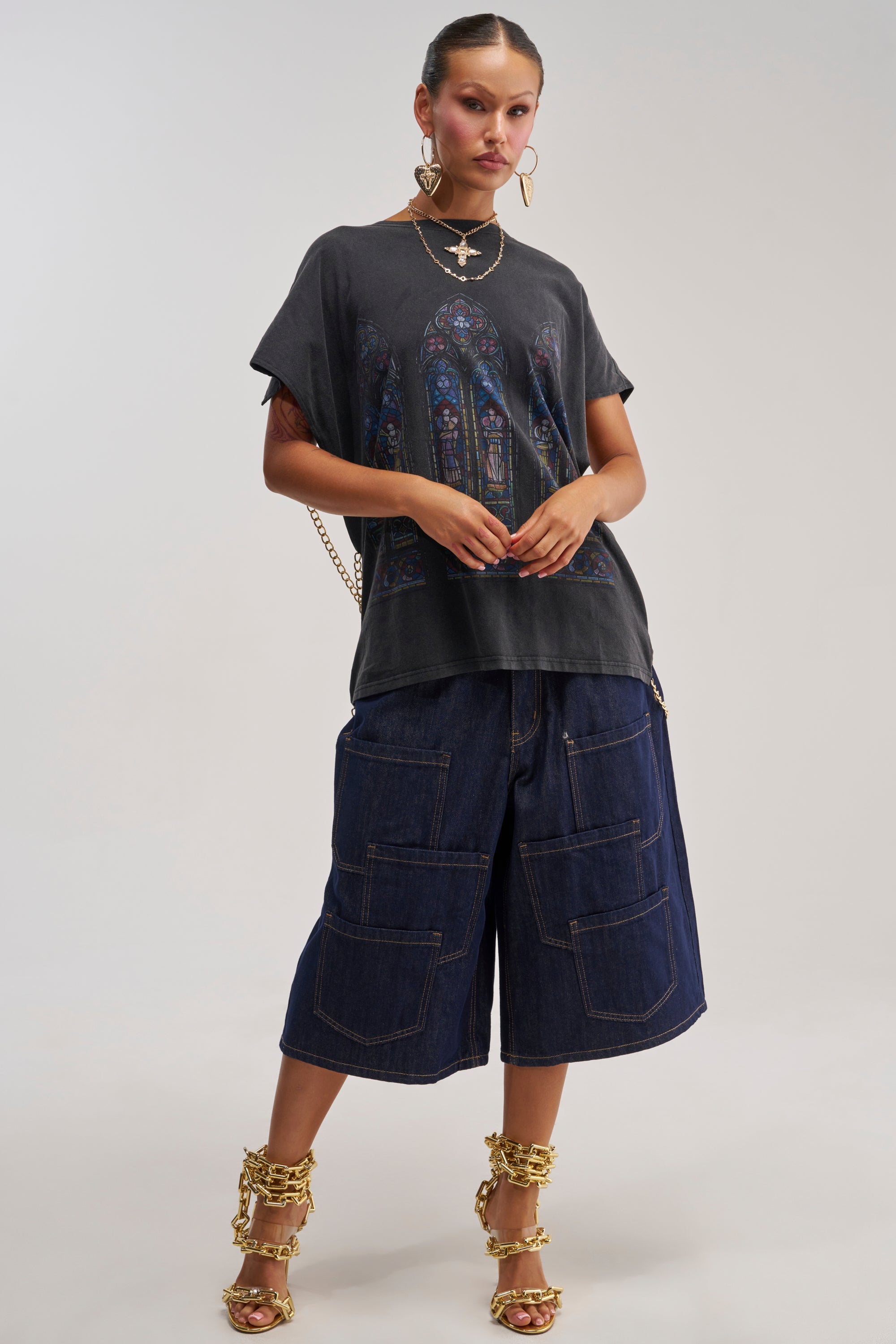 POCKETS ALL OVER DENIM CULOTTE