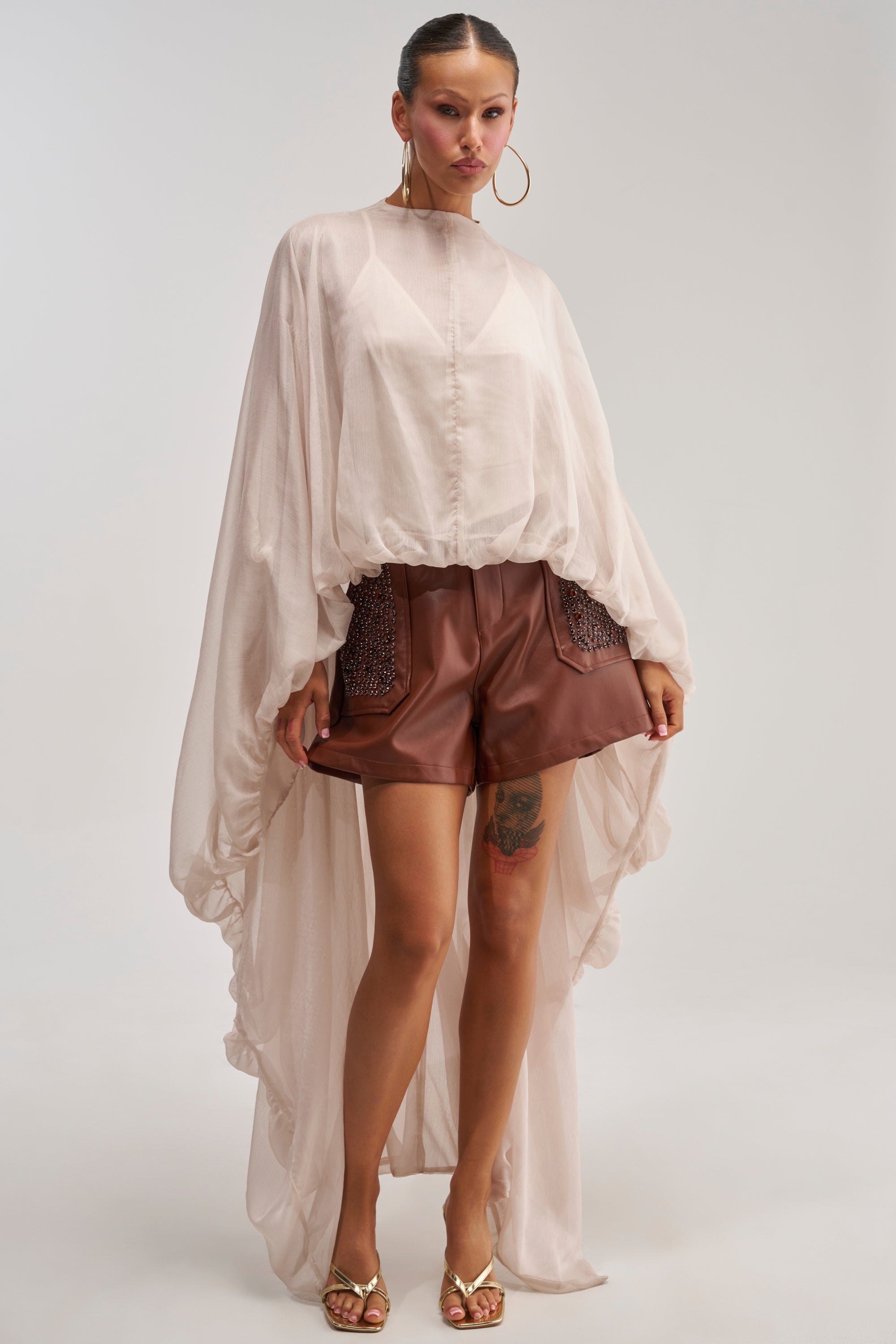 HOW ABOUT THIS FAUX LEATHER RHINESTONE SHORT
