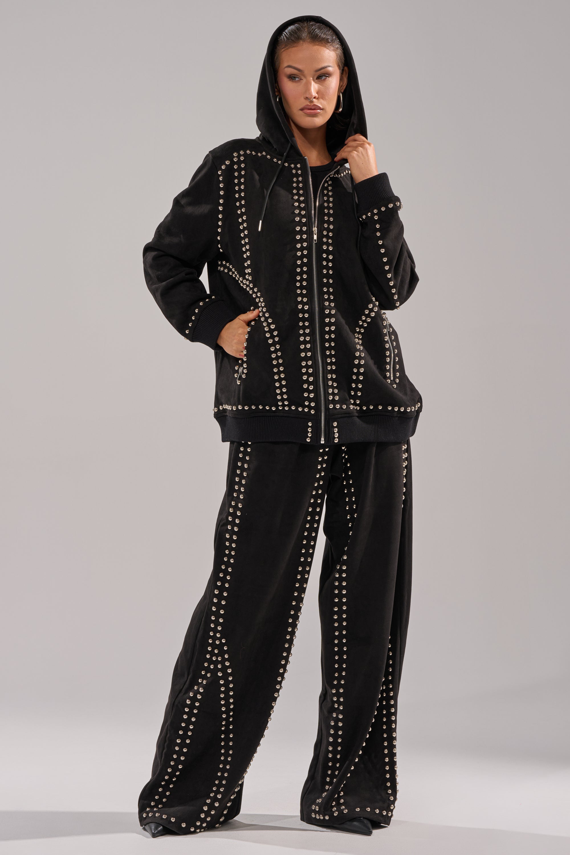 ASHLEY STUDDED ZIP UP SWEATSHIRT