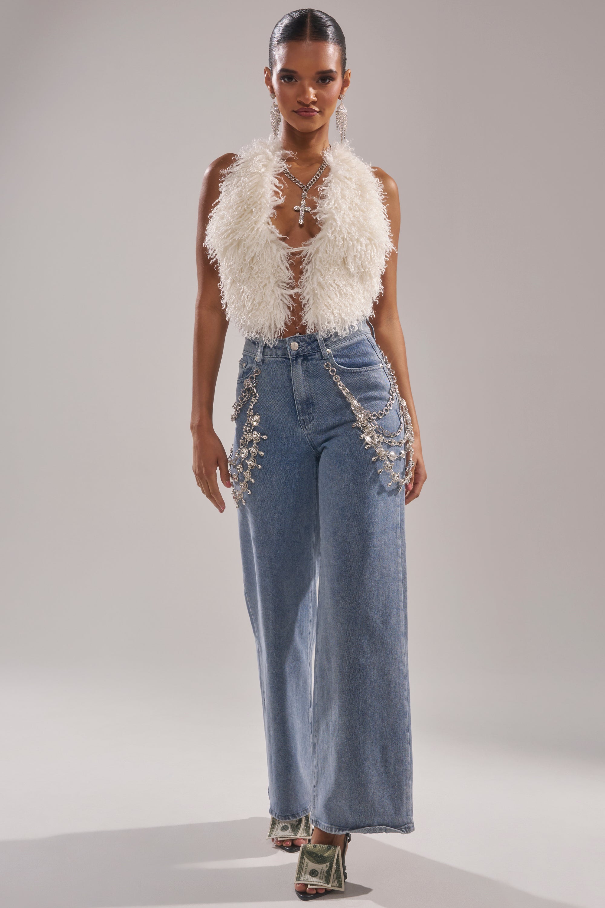 ACT UP FUR BLOUSE IN WHITE