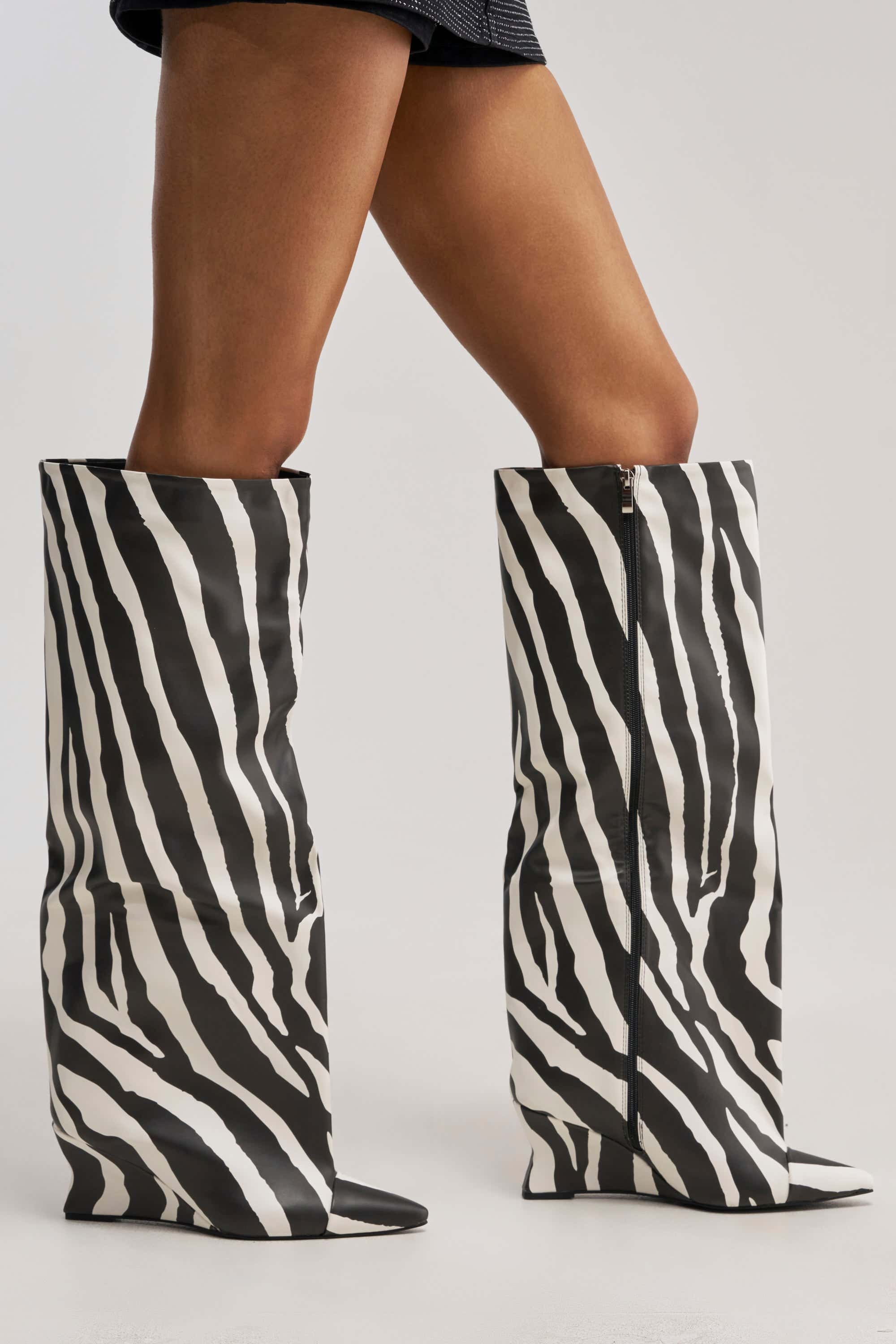 AZALEA WANG KENYA ZEBRA KNEE HIGH WEDGE BOOT