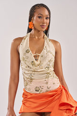 JULIE BABY YELLOW HALTER TOP WITH SEQUIN