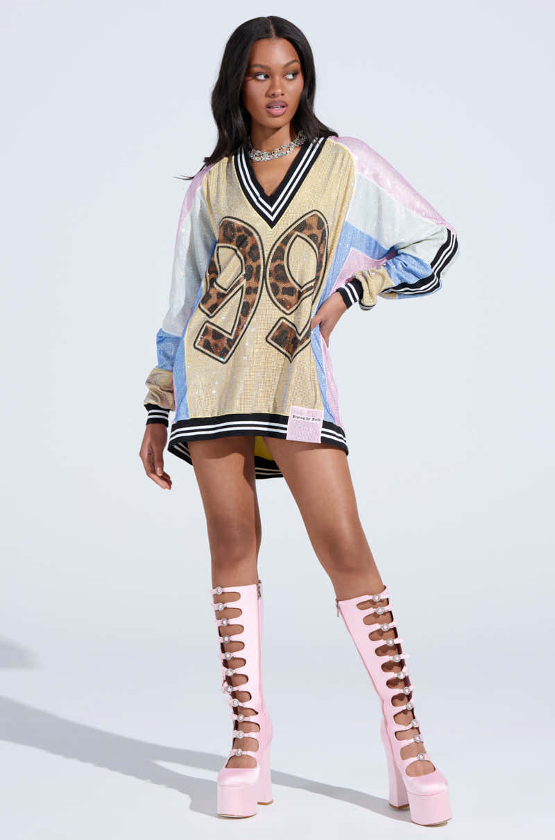 RYAN COLORBLOCK RHINESTONE JERSEY MINI DRESS IN PASTEL