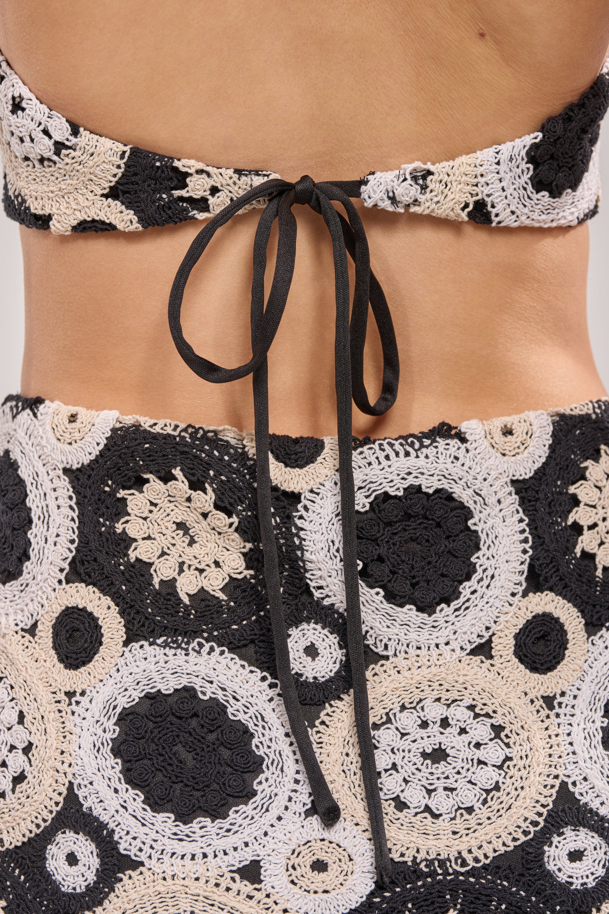 NOT YOUR BABE CROCHET MINI DRESS IN BLACK TONAL