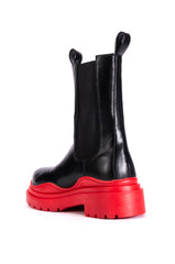 AZALEA WANG GHOSTED FLATFORM CHELSEA BOOT IN RED