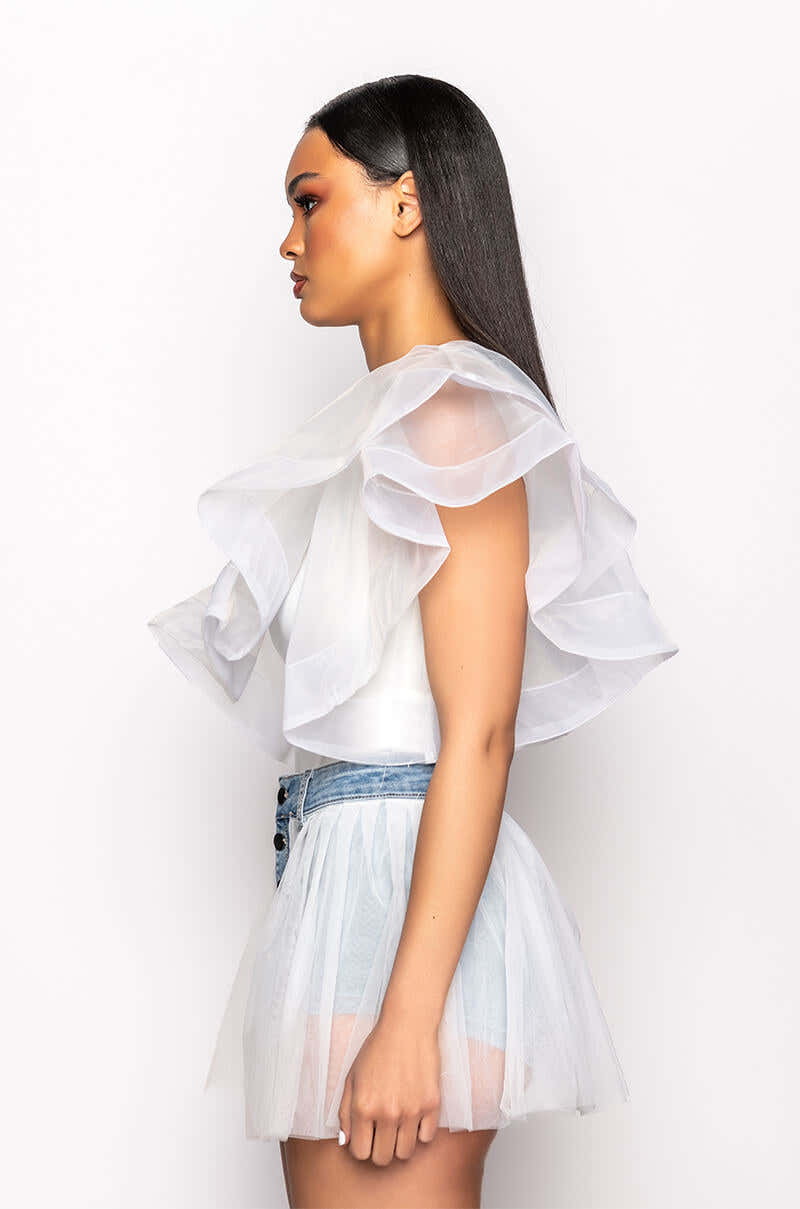 HEAVENLY ONE SHOULDER RUFFLE BODYSUIT