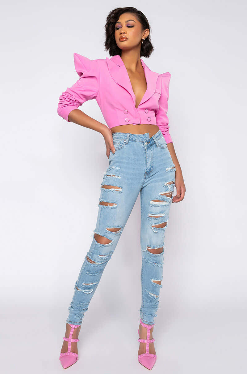 OPPOSITE DIRECTION HIGH WAISTED DISTRESSED SKINNY JEANS