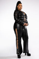PLUS AZALEA WANG NOW AND FOREVER SHEER PANEL MOTO JACKET