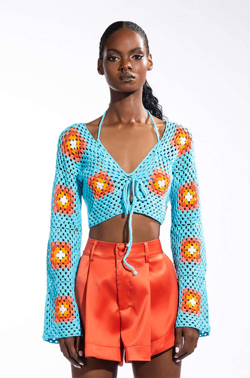 SEYCHELLES SUN CROPPED CROCHET CARDIGAN SET