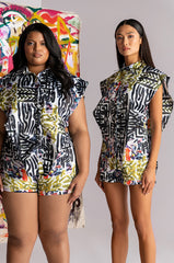 SKYART X AKIRA SATIN BUTTON UP BLOUSE