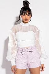 TWO STEPS AHEAD FAUX LEATHER PAPER BAG WAIST SHORTS