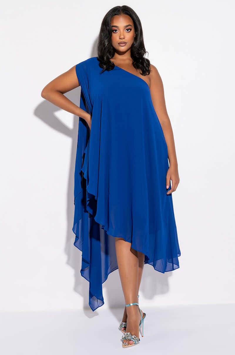 VACAY MODE ON ONE SLEEVE MIDI DRESS